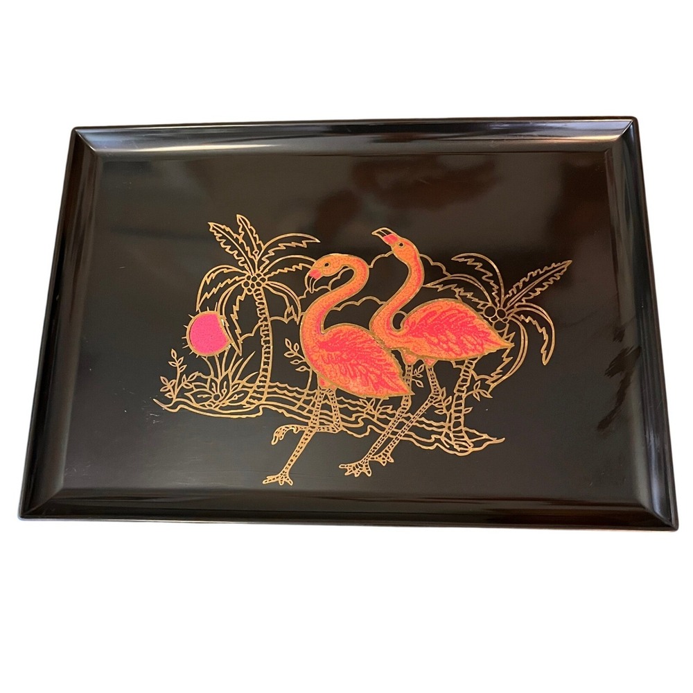 Vintage Couroc Monterey Large Flamingo Tray Tropical MCM Bar Decor - Picture 2 of 5